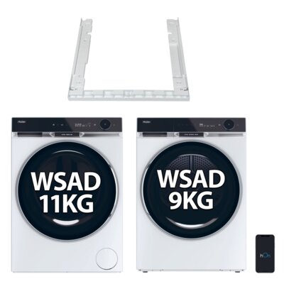 Pralka HAIER X11 HW110-BD14397U1S AI 11kg 1400 obr Ultra Fresh Air Direct Motion Smart Dosing ABT hOn + Suszarka HAIER X11 HD90-A3Q397U1-S 9kg Zdalne sterowanie + Łącznik do pralek i suszarek HAIER HASTKXSE BIAŁY X SERIES