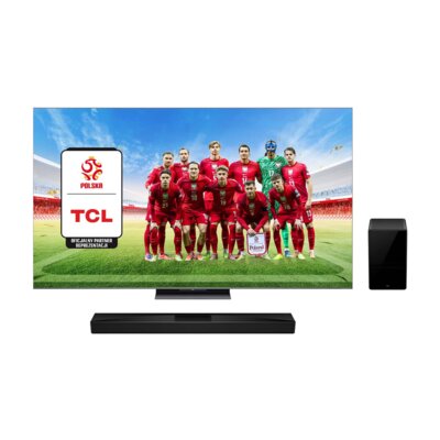 Telewizor TCL 65C8K 65" QD-Mini LED 4K 144 Hz Google TV Dolby Atmos Dolby Vision HDMI 2.1 + Soundbar TCL Q75HE Czarny 5.1.2-kanałowy, Bezprzewodowy Subwoofer, 4K HDR, HDMI-CEC, Wi-Fi, BT, AirPlay2, Dolby Atmos, DTS:X