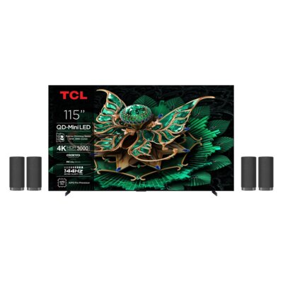 Telewizor TCL 115C7K 115" QD-Mini LED 4K 144Hz + Zestaw Kina Domowego TCL Z100E (4 szt.) CZ+CZ Google TV Dolby Vision IQ Dolby Atmos HDMI 2.1