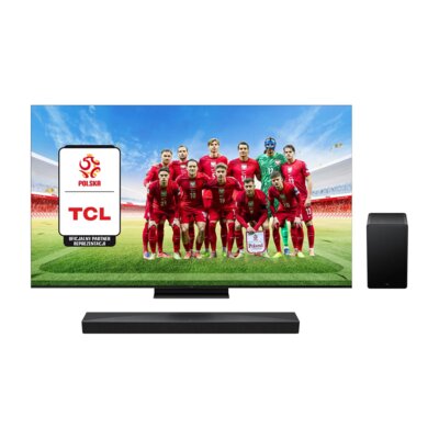 Telewizor TCL 55C7K 55" QD-Mini LED 4K 144Hz Google TV Dolby Vision IQ Dolby Atmos HDMI 2.1 + Soundbar TCL Q65H Czarny 5.1-kanałowy, Bezprzewodowy Subwoofer, 4K HDR, HDMI eARC, BT, Dolby Atmos, DTS:X