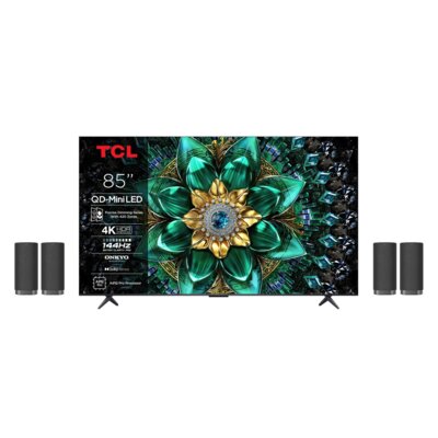 Telewizor TCL 85C69K 85" QD-Mini LED 4K 144 Hz + Zestaw Kina Domowego TCL Z100E (4 szt.) CZ+CZ Google TV Dolby Atmos Dolby Vision HDMI 2.1