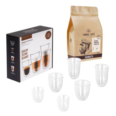 Kawa ziarnista CABRAL CAFE Fazenda Ambiental Fortaleza 250 g (Rzemieślnicza) + Zestaw szklanek GÖTZE & JENSEN GA601P (6 sztuk)