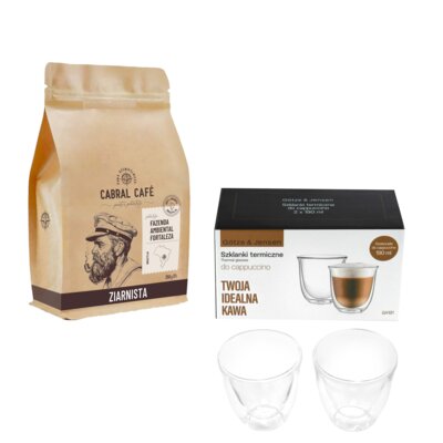Kawa ziarnista CABRAL CAFE Fazenda Ambiental Fortaleza 250 g (Rzemieślnicza) + Zestaw szklanek GÖTZE & JENSEN GA191 (2 sztuki)