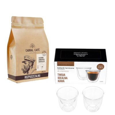 Kawa rozpuszczalna CABRAL CAFE Fazenda Ambiental Fortaleza 200 g (Rzemieślnicza) + Zestaw szklanek GÖTZE & JENSEN GA061 (2 sztuki)