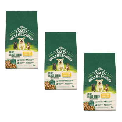 Karma dla psa JAMES WELLBELOVED Adult Large Monobiałkowa z jagnięciną i ryżem 3 x 10 kg