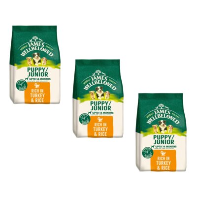 Karma dla psa JAMES WELLBELOVED Junior Monobiałkowa indyk i ryż 3 x 2 kg