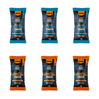 Przysmak dla psa PRIMAL SPIRIT Iberian Nordic Sealand 3 x 110 g + Przysmak dla psa PRIMAL SPIRIT Iberian Ancestral Grassland 3 x 110 g