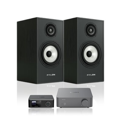 Wzmacniacz WIIM Vibelink Amp Ciemnoszary + Streamer odtwarzacz sieciowy WIIM Ultra Szary + Kolumny głośnikowe PYLON AUDIO Pearl Monitor Czarny jesion (2 szt.)