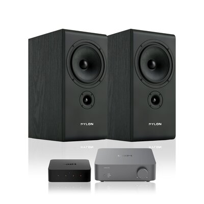 Wzmacniacz WIIM Vibelink Amp Ciemnoszary + Odtwarzacz sieciowy WIIM Pro Plus + Kolumny głośnikowe PYLON AUDIO Opal Monitor Czarny jesion (2 szt.)