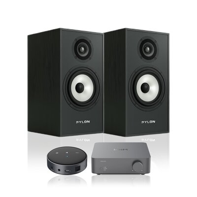 Wzmacniacz WIIM Vibelink Amp Ciemnoszary + Odtwarzacz sieciowy ARYLIC WiiM Mini Czarny + Kolumny głośnikowe PYLON AUDIO Pearl Monitor Czarny jesion (2 szt.)