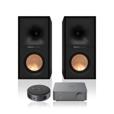 Wzmacniacz WIIM Vibelink Amp Ciemnoszary + Odtwarzacz sieciowy ARYLIC WiiM Mini Czarny + Podstawkowe kolumny głośnikowe KLIPSCH R-50M Czarne (2 szt.), Obudowa MDF, Typ Bass Reflex, Membrana TCP w kolorze miedzi