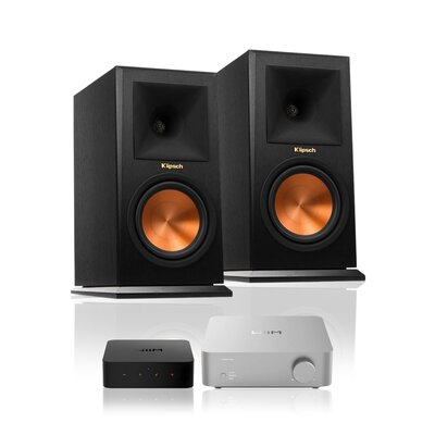 Wzmacniacz WIIM Vibelink Amp Srebrny + Odtwarzacz sieciowy WIIM Pro Plus + Kolumna głośnikowa KLIPSCH RP-160M Heban (2 szt.)