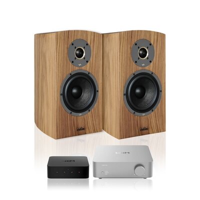 Wzmacniacz WIIM Vibelink Amp Srebrny + Odtwarzacz sieciowy WIIM Pro Plus + Kolumny głośnikowe TAGA HARMONY Diamond B-60 V.3 Orzech (2 szt.)
