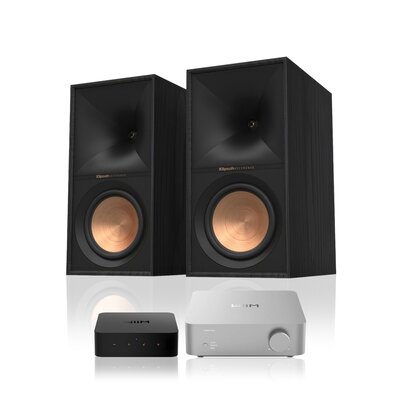 Wzmacniacz WIIM Vibelink Amp Srebrny + Odtwarzacz sieciowy WIIM Pro Plus + Kolumny głośnikowe KLIPSCH R-60M Czarny (2 szt.)