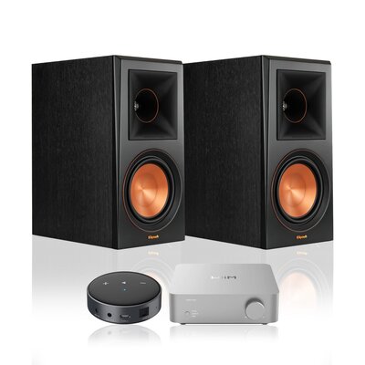 Wzmacniacz WIIM Vibelink Amp Srebrny + Odtwarzacz sieciowy ARYLIC WiiM Mini Czarny + Kolumny głośnikowe KLIPSCH RP-600M Hebanowy (2 szt.)
