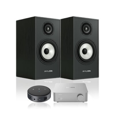 Wzmacniacz WIIM Vibelink Amp Srebrny + Odtwarzacz sieciowy ARYLIC WiiM Mini Czarny + Kolumny głośnikowe PYLON AUDIO Pearl Monitor Czarny jesion (2 szt.)