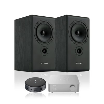Wzmacniacz WIIM Vibelink Amp Srebrny + Odtwarzacz sieciowy ARYLIC WiiM Mini Czarny + Kolumny głośnikowe PYLON AUDIO Opal Monitor Czarny jesion (2 szt.)