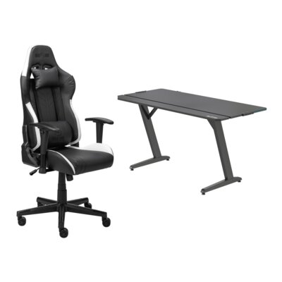 Biurko MAD DOG GD200K Czarny + Fotel MAD DOG GCH701W Czarno-biały