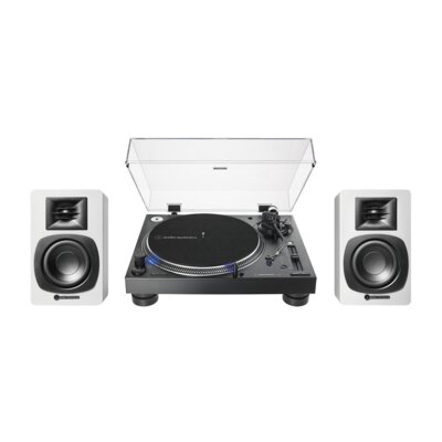 Zestaw Stereo Gramofon Audio-Technica A-T LP140XP + Aktywne Kolumny Podstawkowe Audii-Technica A-T SP3 X CZ+BIAŁY