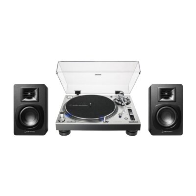 Zestaw Stereo Gramofon Audio-Technica A-T LP140XP + Aktywne Kolumny Podstawkowe Audii-Technica A-T SP3 X SR+BIAŁY