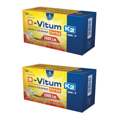Kompleks witamin OLEOFARM D-Vitum K2 Forte 2000 j.m (2 x 120 kapsułek)
