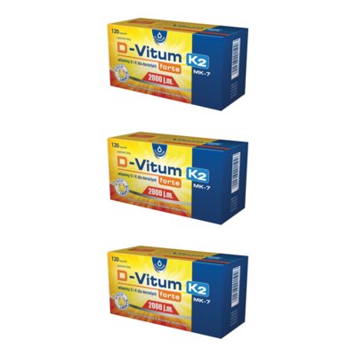 Kompleks witamin OLEOFARM D-Vitum K2 Forte 2000 j.m (3 x 120 kapsułek)