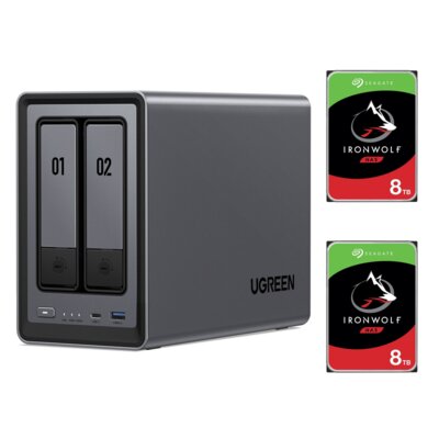 Serwer plików UGREEN NASync DXP2800 8GB RAM + Dysk SEAGATE IronWolf NAS 8TB HDD (2 szt.)