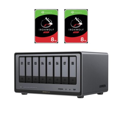 Serwer plików UGREEN NASync DXP8800 Plus 8GB RAM + Dysk SEAGATE IronWolf NAS 8TB HDD (2 szt.)