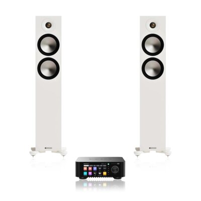 Wzmacniacz ALL IN ONE EVERSOLO Play Czarny + Podłogowa kolumna głośnikowa MONITOR AUDIO Bronze 300 7G Biały (2 szt.)