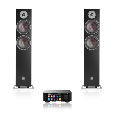 Wzmacniacz ALL IN ONE EVERSOLO Play Czarny + Podłogowa kolumna głośnikowa DALI OBERON 7 Czarna (2 szt.), Obudowa MDF, Bass Reflex, Średnio/niskotonowy z włókna drzewnego