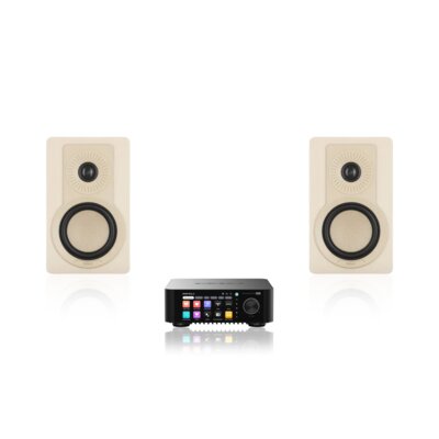 Wzmacniacz ALL IN ONE EVERSOLO Play Czarny, Wi-Fi, BT, Streamer muzyczny, Hi-Res Audio, PCM 32-bit/768kHz, DSD 512, Multiroom + Kolumny głośnikowe DALI Kupid Karmelowy (2 szt.)