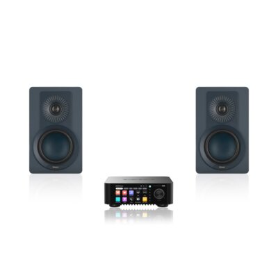 Wzmacniacz ALL IN ONE EVERSOLO Play Czarny, Wi-Fi, BT, Streamer muzyczny, Hi-Res Audio, PCM 32-bit/768kHz, DSD 512, Multiroom + Kolumny głośnikowe DALI Kupid Niebieski (2 szt.)