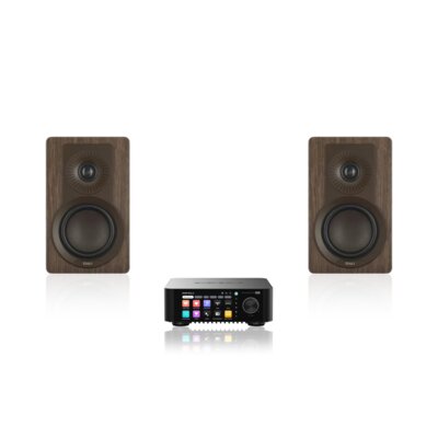 Wzmacniacz ALL IN ONE EVERSOLO Play Czarny, Wi-Fi, BT, Streamer muzyczny, Hi-Res Audio, PCM 32-bit/768kHz, DSD 512, Multiroom + Kolumny głośnikowe DALI Kupid Orzech (2 szt.)