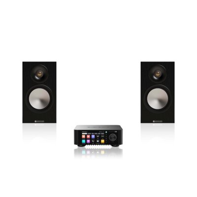 Wzmacniacz ALL IN ONE EVERSOLO Play Czarny, Wi-Fi, BT, Streamer muzyczny, Hi-Res Audio, PCM 32-bit/768kHz, DSD 512, Multiroom + Podstawkowe kolumny głośnikowe MONITOR AUDIO 50 7G Czarny (2 szt.)