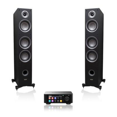 Wzmacniacz ALL IN ONE EVERSOLO Play Czarny, Wi-Fi, BT, Streamer muzyczny, Hi-Res Audio, PCM 32-bit/768kHz, DSD 512, Multiroom + Kolumny głośnikowe TAGA HARMONY TAV-507F Czarny (2 szt.)