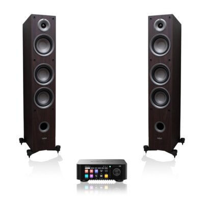 Wzmacniacz ALL IN ONE EVERSOLO Play Czarny, Wi-Fi, BT, Streamer muzyczny, Hi-Res Audio, PCM 32-bit/768kHz, DSD 512, Multiroom + Kolumny głośnikowe TAGA HARMONY TAV-507F Wenge (2 szt.)