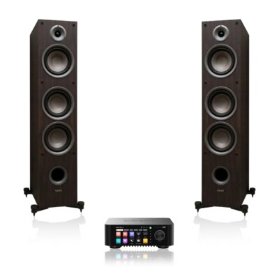 Wzmacniacz ALL IN ONE EVERSOLO Play Czarny, Wi-Fi, BT, Streamer muzyczny, Hi-Res Audio, PCM 32-bit/768kHz, DSD 512, Multiroom + Kolumny głośnikowe TAGA HARMONY TAV-607F Modern wenge (2 szt.)