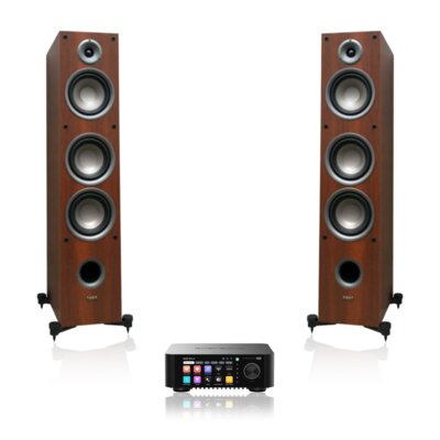 Wzmacniacz ALL IN ONE EVERSOLO Play Czarny, Wi-Fi, BT, Streamer muzyczny, Hi-Res Audio, PCM 32-bit/768kHz, DSD 512, Multiroom + Kolumny głośnikowe TAGA HARMONY TAV-607F Orzech włoski (2 szt.)