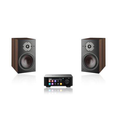 Wzmacniacz ALL IN ONE EVERSOLO Play Czarny, Wi-Fi, BT, Streamer muzyczny, Hi-Res Audio, PCM 32-bit/768kHz, DSD 512, Multiroom + Kolumna głośnikowa DALI Oberon 3 Ciemny orzech (2 szt.)