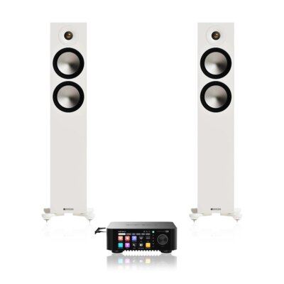 Wzmacniacz ALL IN ONE EVERSOLO Play CD Edition Czarny + Podłogowa kolumna głośnikowa MONITOR AUDIO Bronze 300 7G Biały (2 szt.)