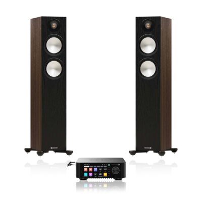 Wzmacniacz ALL IN ONE EVERSOLO Play CD Edition Czarny + Podłogowa kolumna głośnikowa MONITOR AUDIO Bronze 300 7G Orzech (2 szt.)