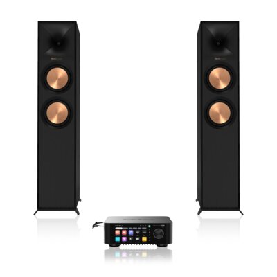 Wzmacniacz ALL IN ONE EVERSOLO Play CD Edition Czarny + Podłogowa kolumna głośnikowa KLIPSCH R-600F Czarna (2 szt.), Obudowa MDF, Typ Bass Reflex, Port Tractrix, Miedziane membrany