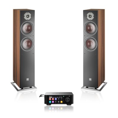 Wzmacniacz ALL IN ONE EVERSOLO Play CD Edition Czarny + Podłogowa kolumna głośnikowa DALI OBERON 7 Ciemny Orzech (2 szt.), Obudowa MDF, Średnio/niskotonowy z włókna drzewnego