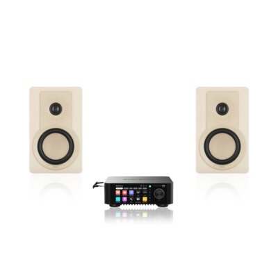 Wzmacniacz ALL IN ONE EVERSOLO Play CD Edition Czarny, Wi-Fi, BT, Streamer muzyczny, Hi-Res Audio, PCM 32-bit/768kHz, DSD 512 + Kolumny głośnikowe DALI Kupid Karmelowy (2 szt.)