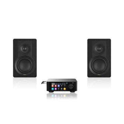 Wzmacniacz ALL IN ONE EVERSOLO Play CD Edition Czarny, Wi-Fi, BT, Streamer muzyczny, Hi-Res Audio, PCM 32-bit/768kHz, DSD 512 + Kolumny głośnikowe DALI Kupid Czarny (2 szt.)