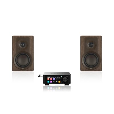 Wzmacniacz ALL IN ONE EVERSOLO Play CD Edition Czarny, Wi-Fi, BT, Streamer muzyczny, Hi-Res Audio, PCM 32-bit/768kHz, DSD 512 + Kolumny głośnikowe DALI Kupid Orzech (2 szt.)