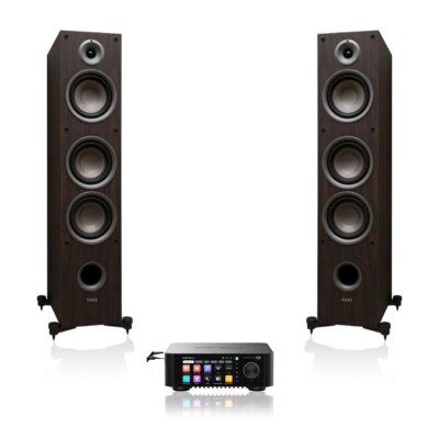 Wzmacniacz ALL IN ONE EVERSOLO Play CD Edition Czarny, Wi-Fi, BT, Streamer muzyczny, Hi-Res Audio, PCM 32-bit/768kHz, DSD 512 + Kolumny głośnikowe TAGA HARMONY TAV-607F Modern wenge (2 szt.)