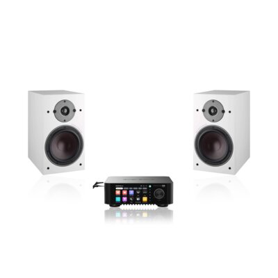 Wzmacniacz ALL IN ONE EVERSOLO Play CD Edition Czarny, Wi-Fi, BT, Streamer muzyczny, Hi-Res Audio, PCM 32-bit/768kHz, DSD 512 + Kolumna głośnikowa DALI Oberon 3 Biały (2 szt.)