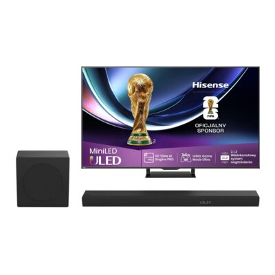 Telewizor HISENSE 55U78Q Pro 55" MINILED 4K 165Hz VRR VIDAA Dolby Vision Dolby Atmos HDMI 2.1 + Soundbar HISENSE AX3100Q Czarny 3.1-kanałowy, Bezprzewodowy Subwoofer, HDMI eARC, BT, Dolby Atmos, DTS:X, DTS Virtual:X