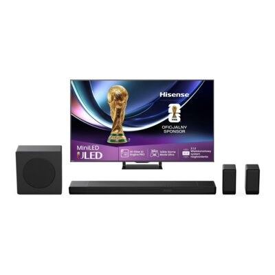 Telewizor HISENSE 55U78Q Pro 55" MINILED 4K 165Hz VRR VIDAA Dolby Vision Dolby Atmos HDMI 2.1 + Soundbar HISENSE AX5140Q Czarny 5.1.4-kanałowy, Bezprzewodowy Subwoofer, HDMI eARC, BT, Głośniki Surround, Dolby Atmos